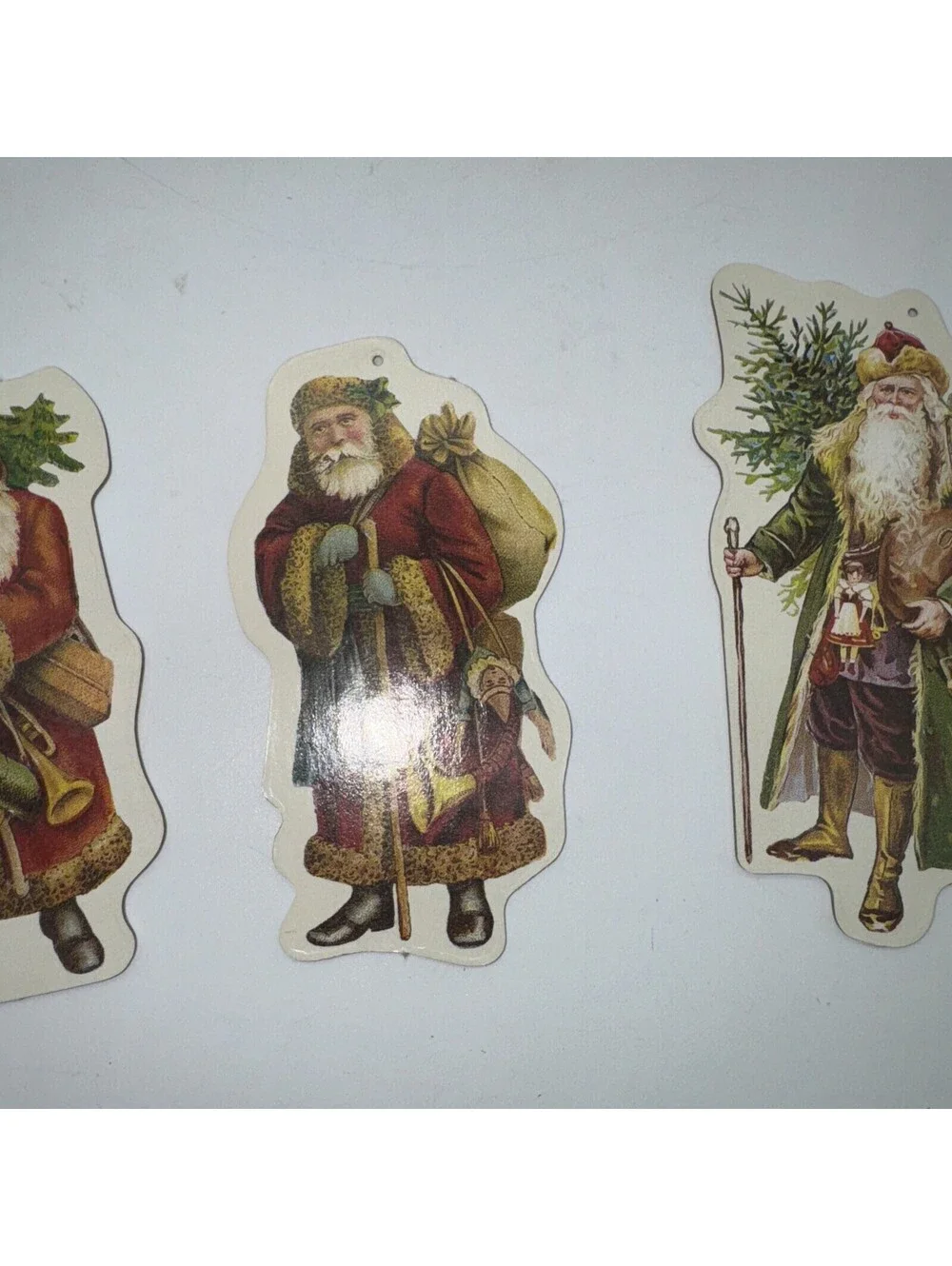 Vtg Victorian Old World Santa Ornament Lot Die Cut cardboard 2 Sided Christmas